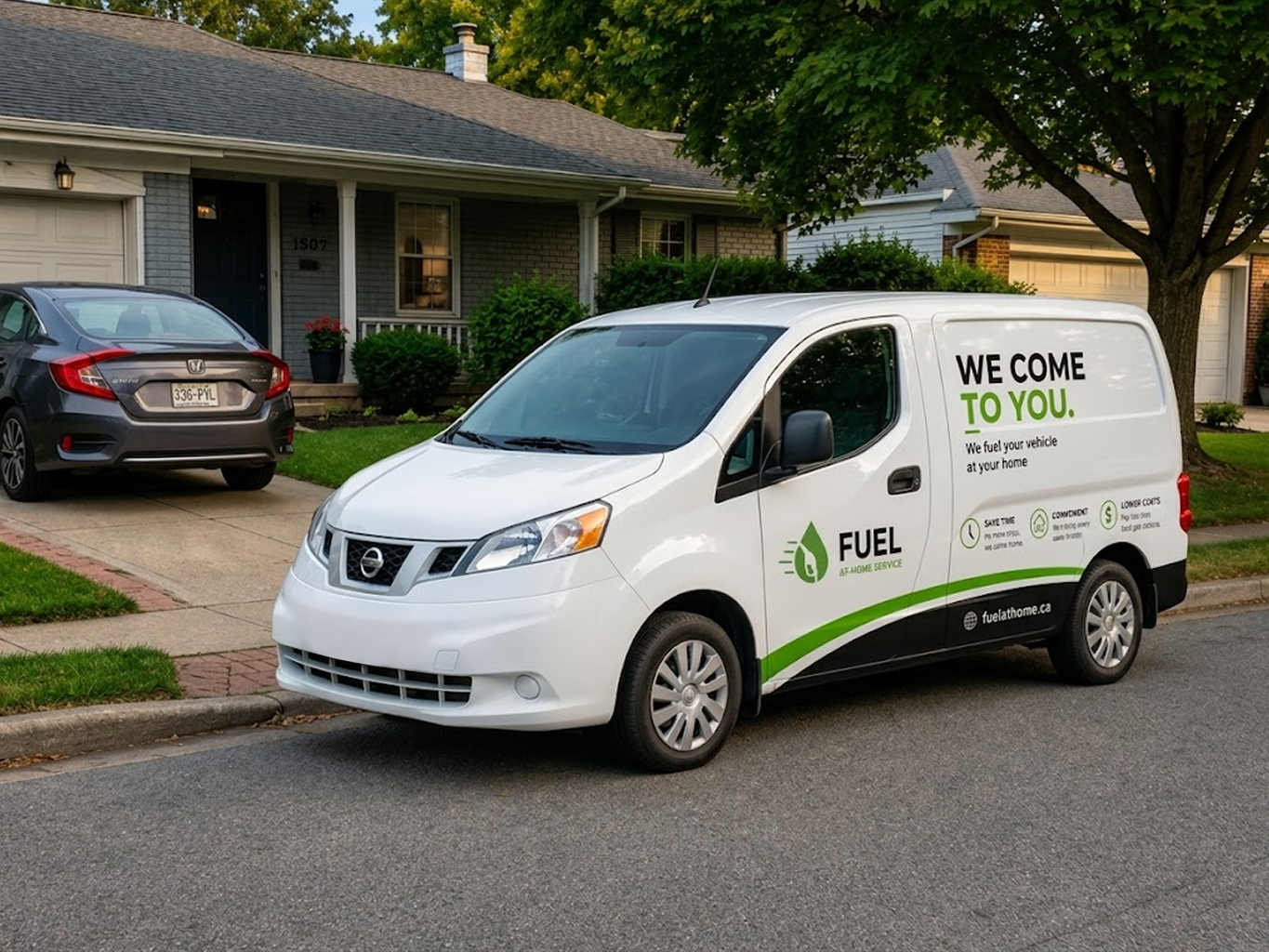 Car being fueled at home